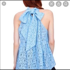 Zara baby blue lace top with large tie at neck